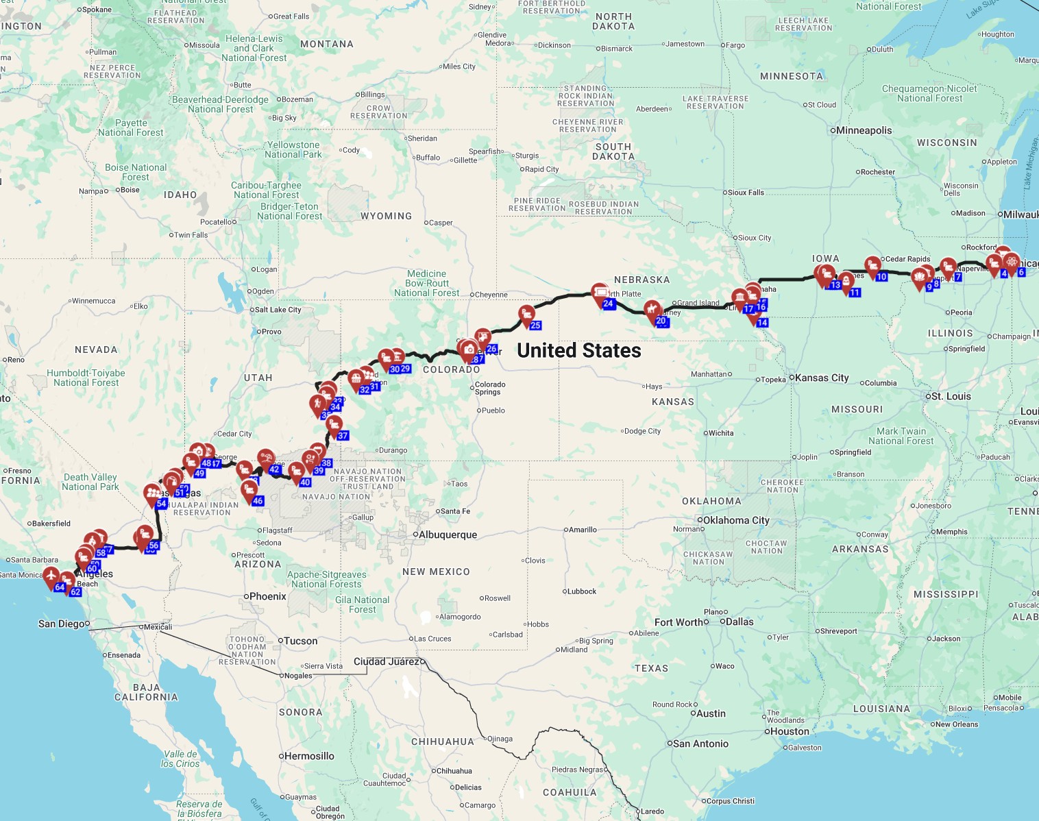 Plan Your Roadtrip  from Chicago to Los Angeles USA RV adventure